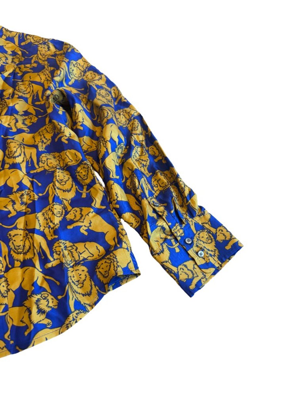 J. Crew Collection Blue Gold Lion Print Silk Shirt Blouse Size 18 Women's NWT - Picture 5 of 14